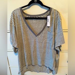 J.Crew slub cotton, V-neck T-shirt in stripes charcoal size 2X NWT